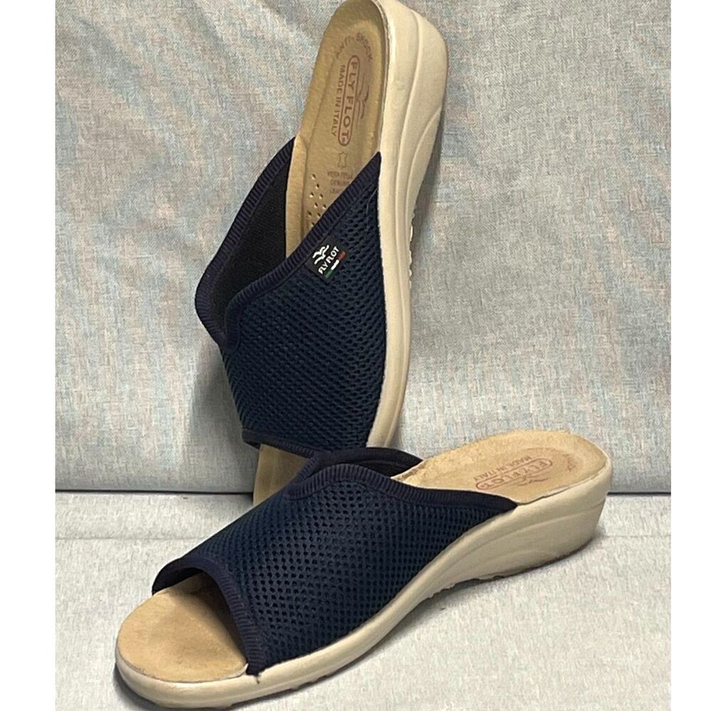 Fly Flot Made in Italy Anatomical Comfort Slide Sandals Navy Mesh EU 38 US 7.5